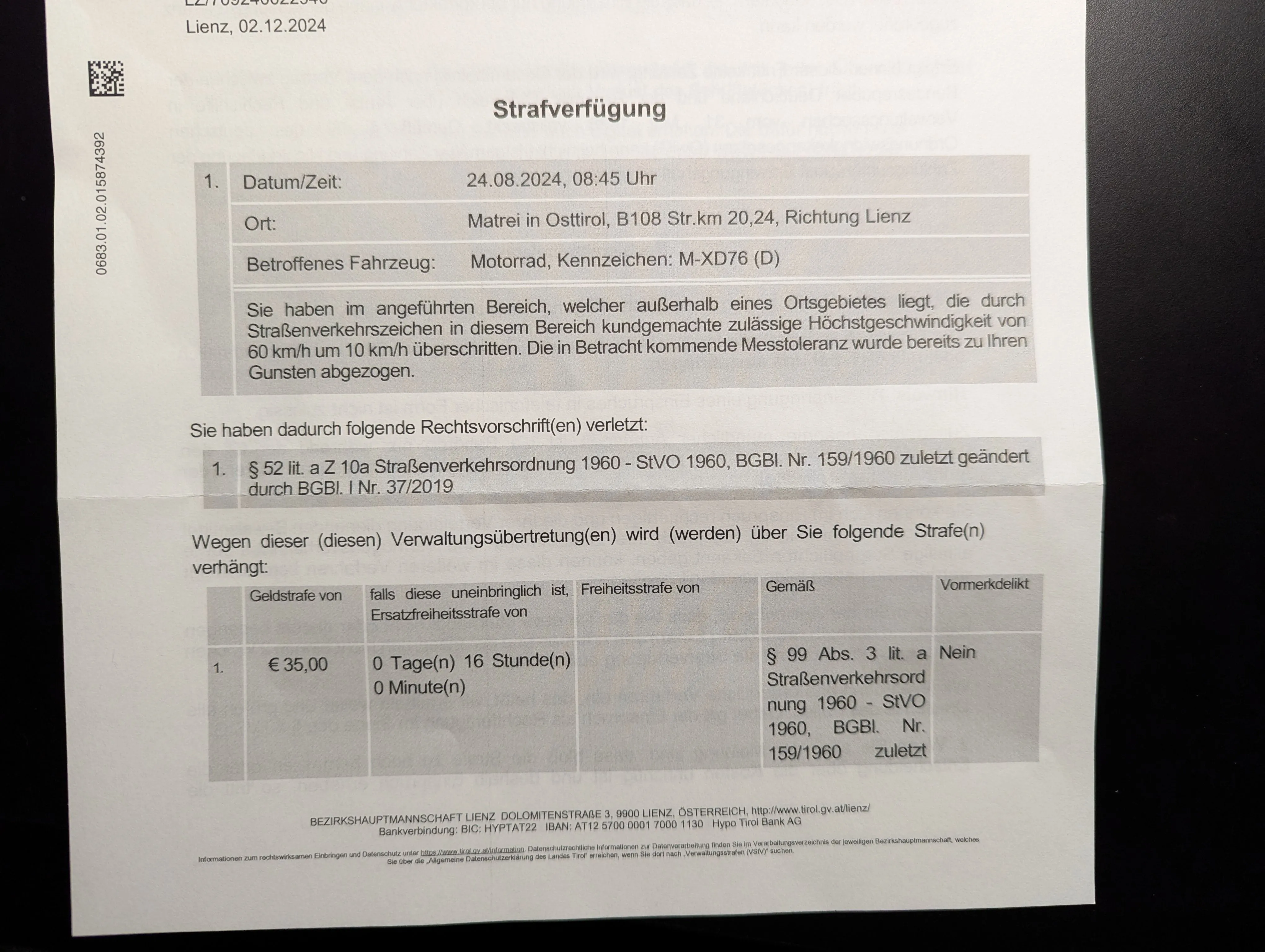 Inhalt: Strafverfügung